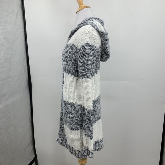 Michael Kors Cardigan Women M Medium Multi Striped Open Front Chunky Knit Hooded - Picture 3 of 11